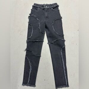 Eckhaus Latta EL Jean High Waisted Slim Leg Black Ruffled Women’s Size 25